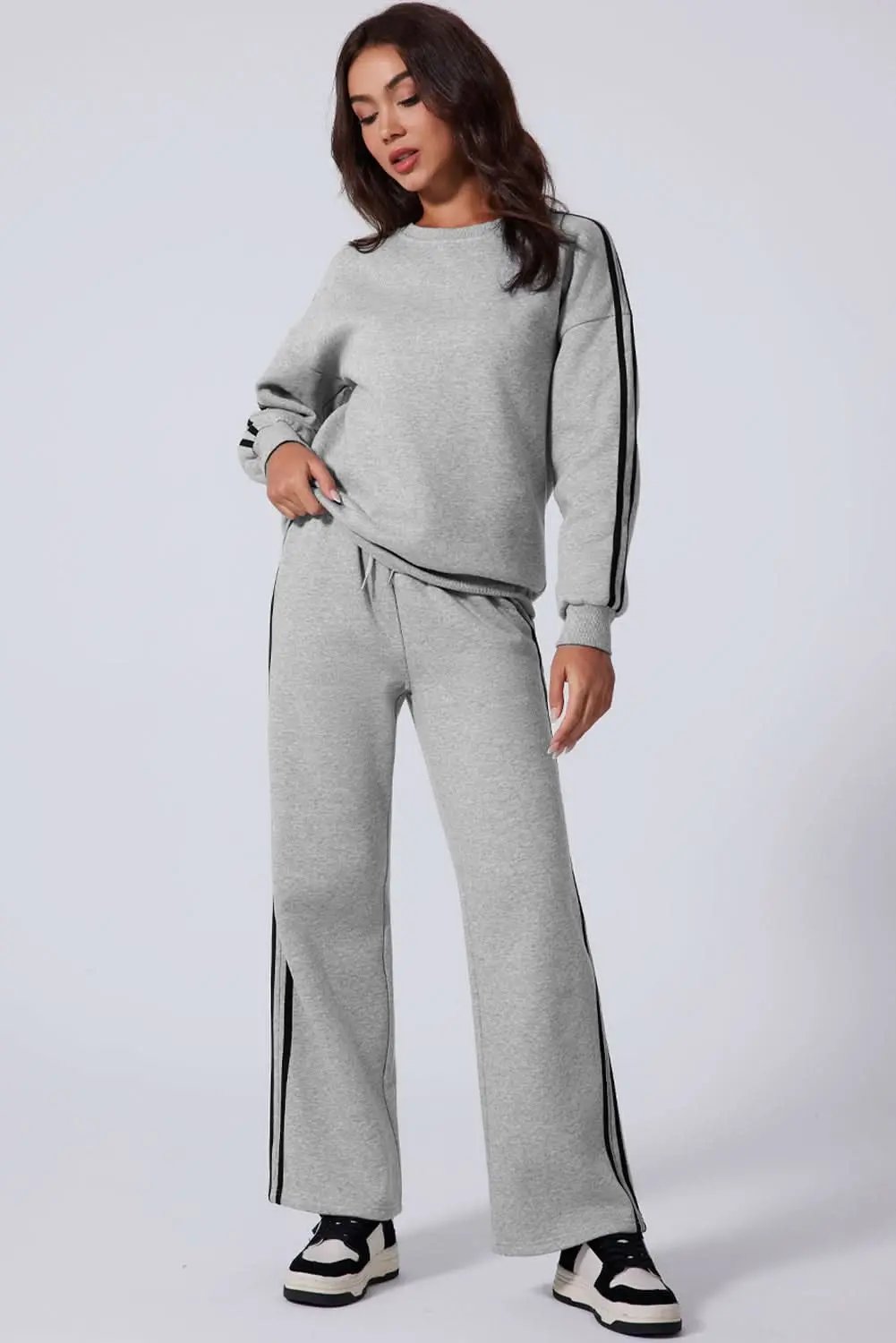 Light grey striped activewear set - Love Salve